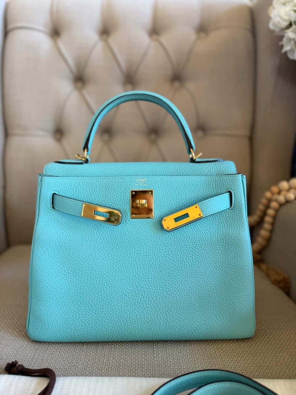 Hermes Kelly 28 Blue Atoll Togo GHW with Twilly & Rodeo Charm Authentic - Picture 4 of 11